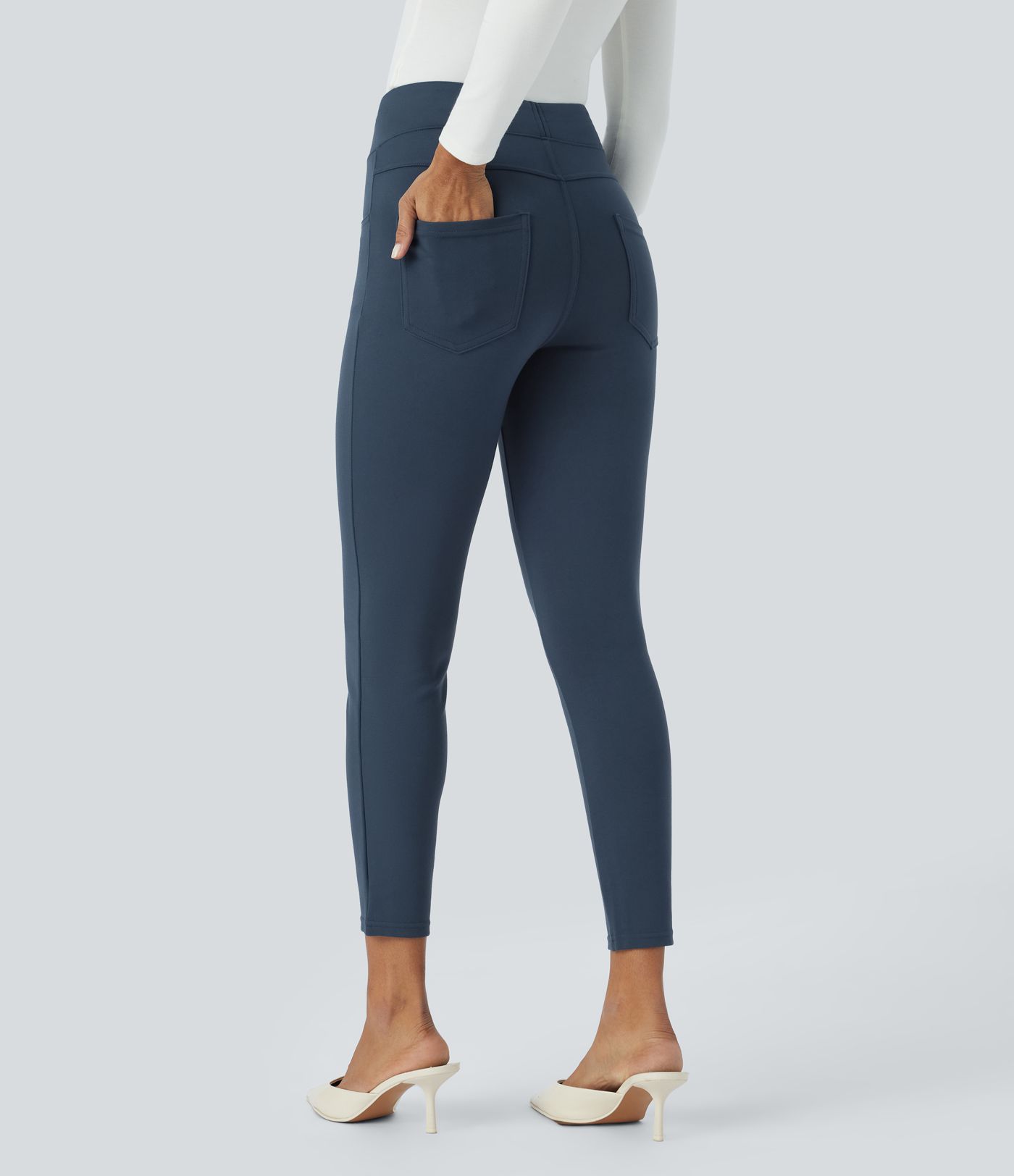 High Waisted Multiple Pockets Skinny 7/8 Work Pants