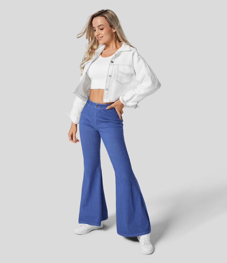 Jeans Halara Flex™ Denim súper acampanado elástico colorido lavado bolsillo trasero tiro alto