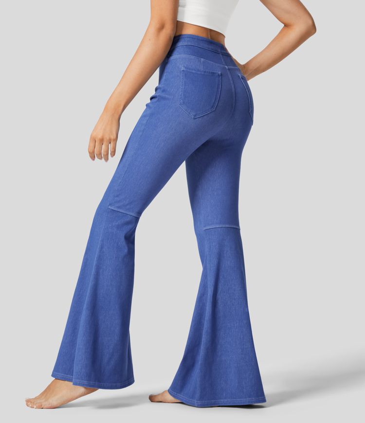 Jeans Halara Flex™ Denim súper acampanado elástico colorido lavado bolsillo trasero tiro alto