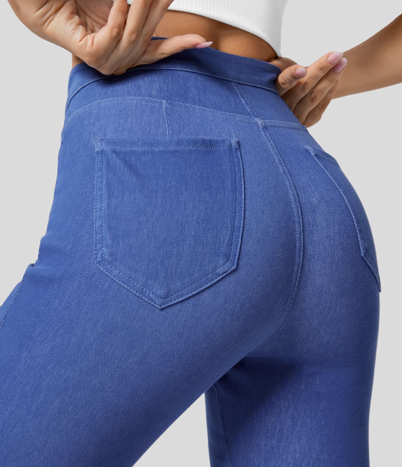Jeans Halara Flex™ Denim súper acampanado elástico colorido lavado bolsillo trasero tiro alto
