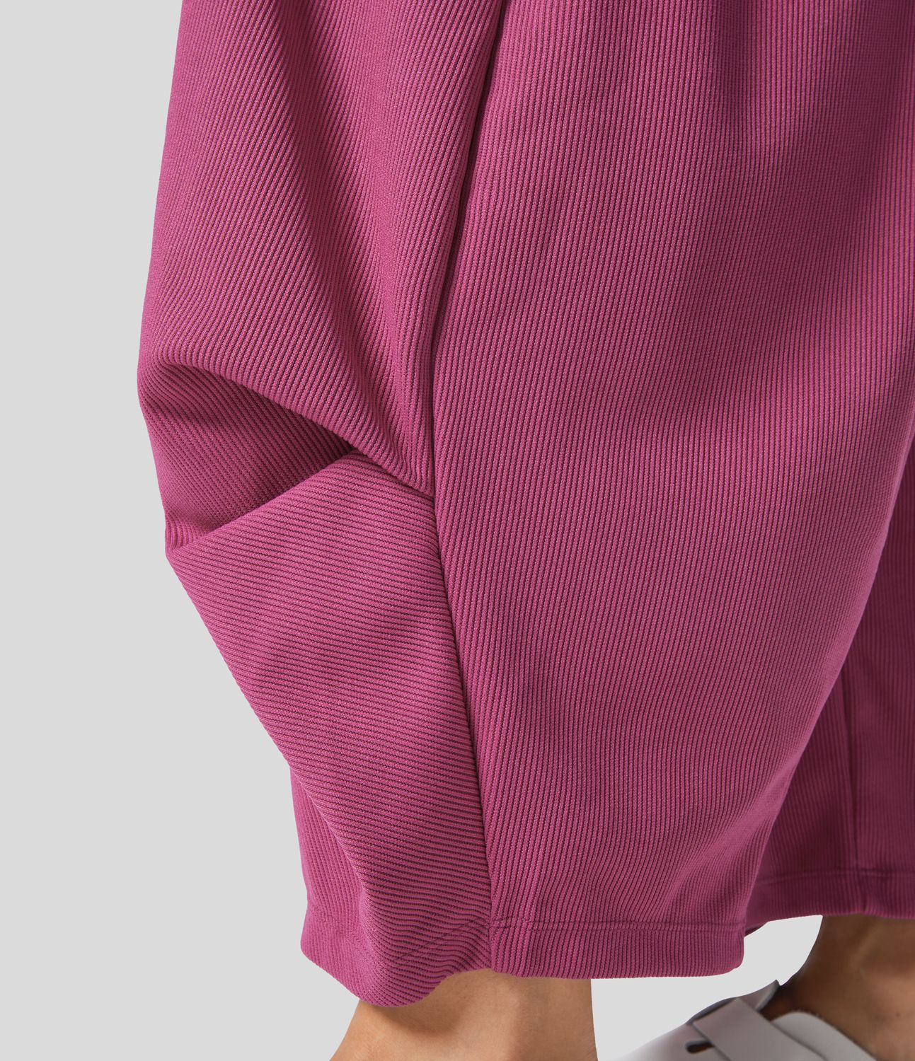 Ribbed High Waisted Pockets Solid Casual Harem Pants