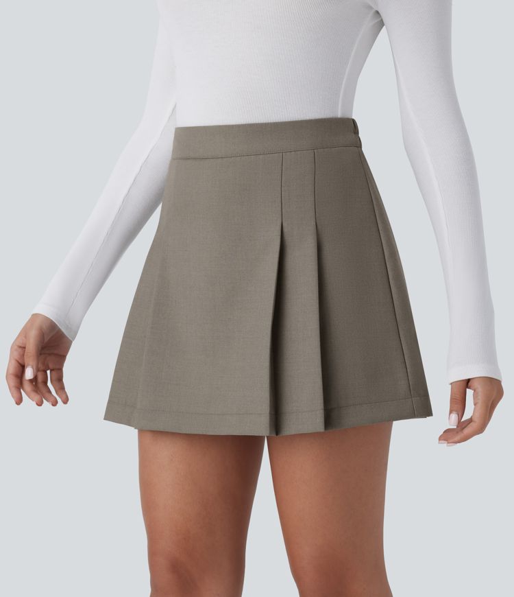 Mini-jupe plissée taille haute 2-en-1 avec fermeture éclair invisible