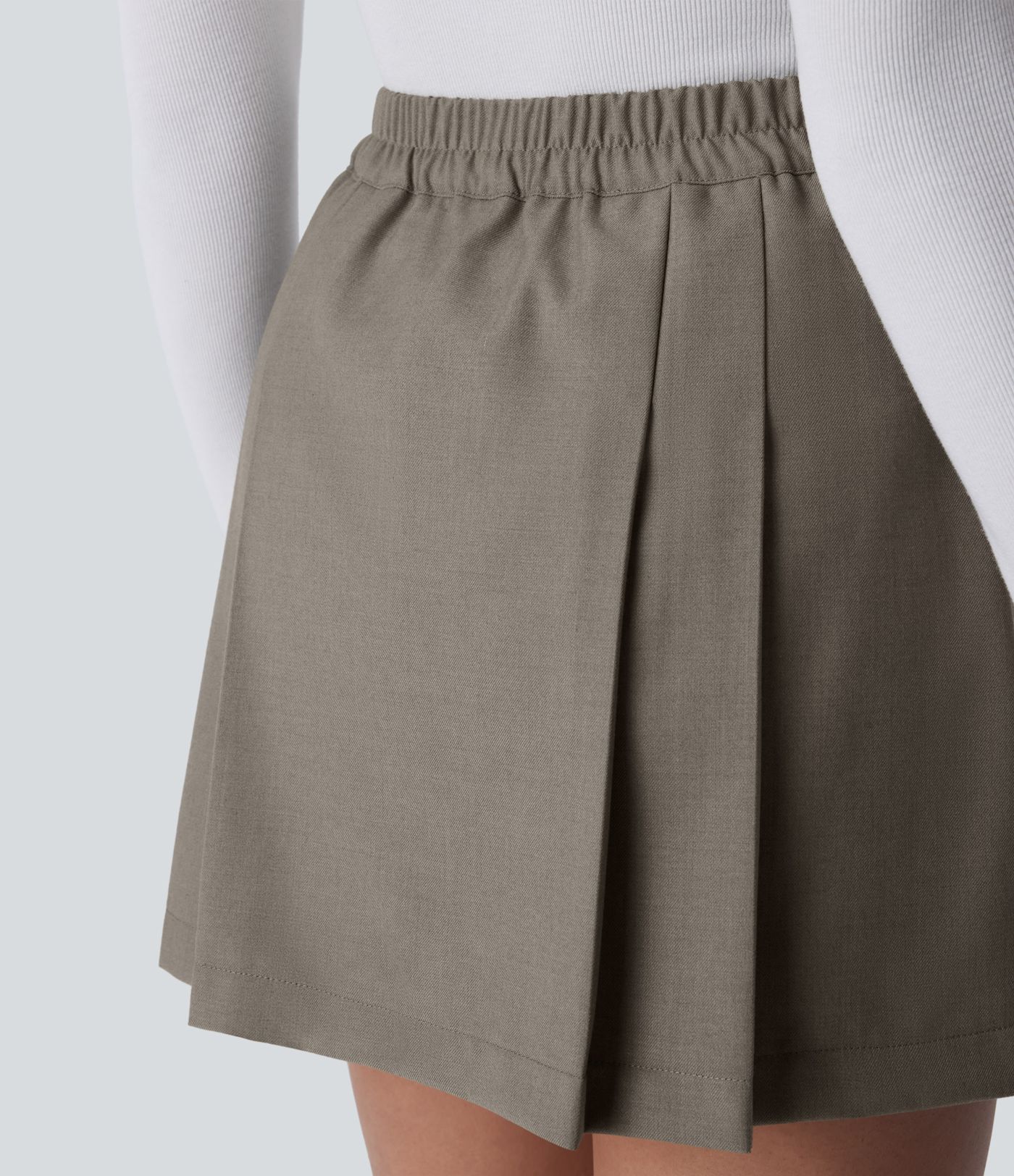 High Waisted Invisible Zipper Pleated Mini 2-in-1 Casual Skirt