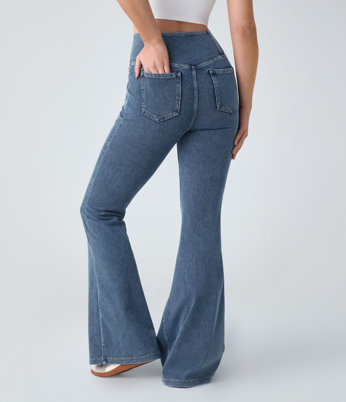 Halara Flex™ Flared Jeans Super Casual Stretch Washed Cool Touch High Waist Crossed Pockets