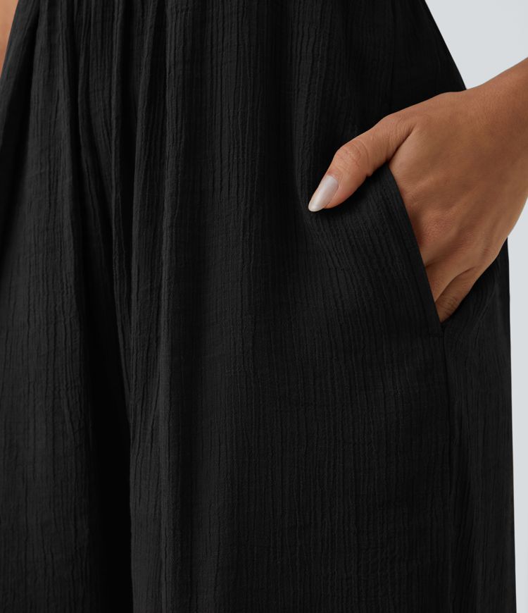 Spaghetti Strap Lace Up Pocket Jumpsuit