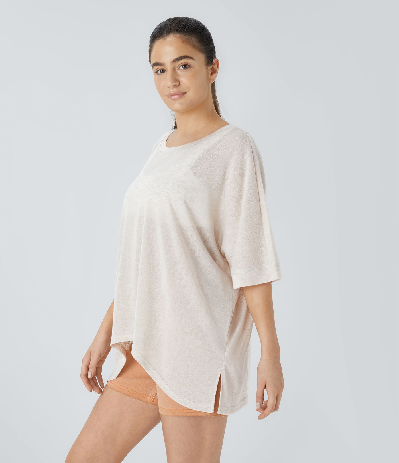 Top Casual Oversize Asymétrique Ourlet Fendu Transparent Top Casual Oversize Asymétrique Ourlet Fendu Transparent