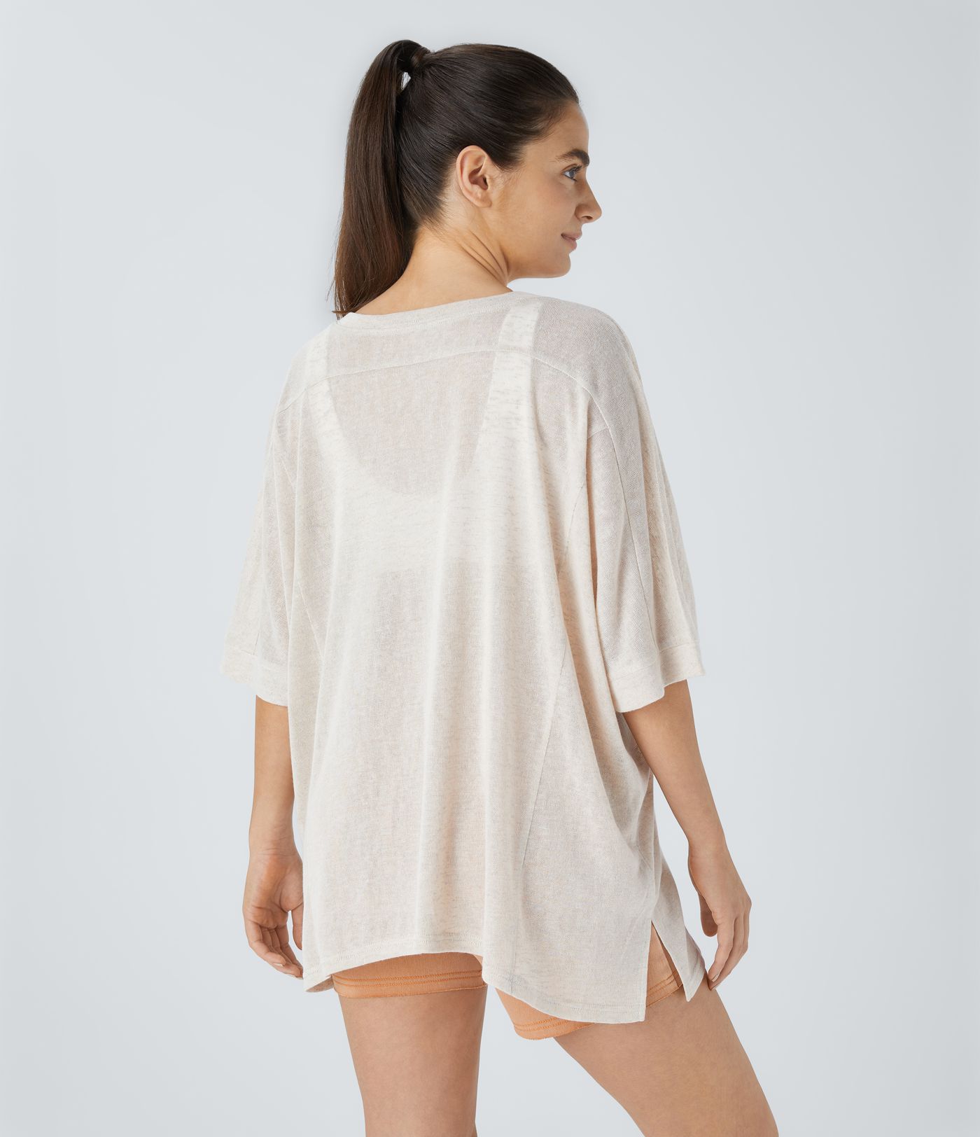 Top Casual Oversize Asymétrique Ourlet Fendu Transparent Top Casual Oversize Asymétrique Ourlet Fendu Transparent