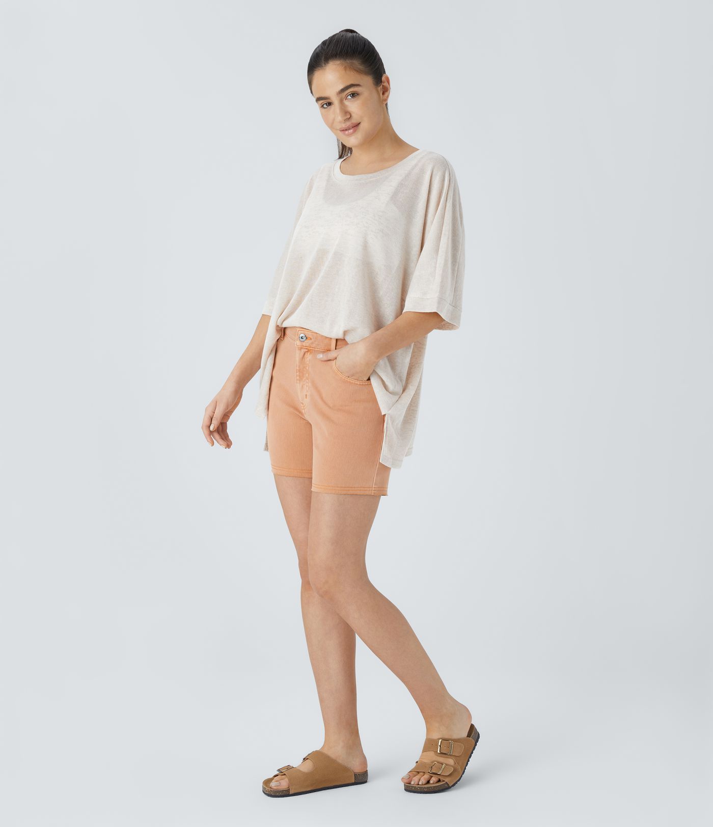 Top Casual Oversize Asymétrique Ourlet Fendu Transparent Top Casual Oversize Asymétrique Ourlet Fendu Transparent