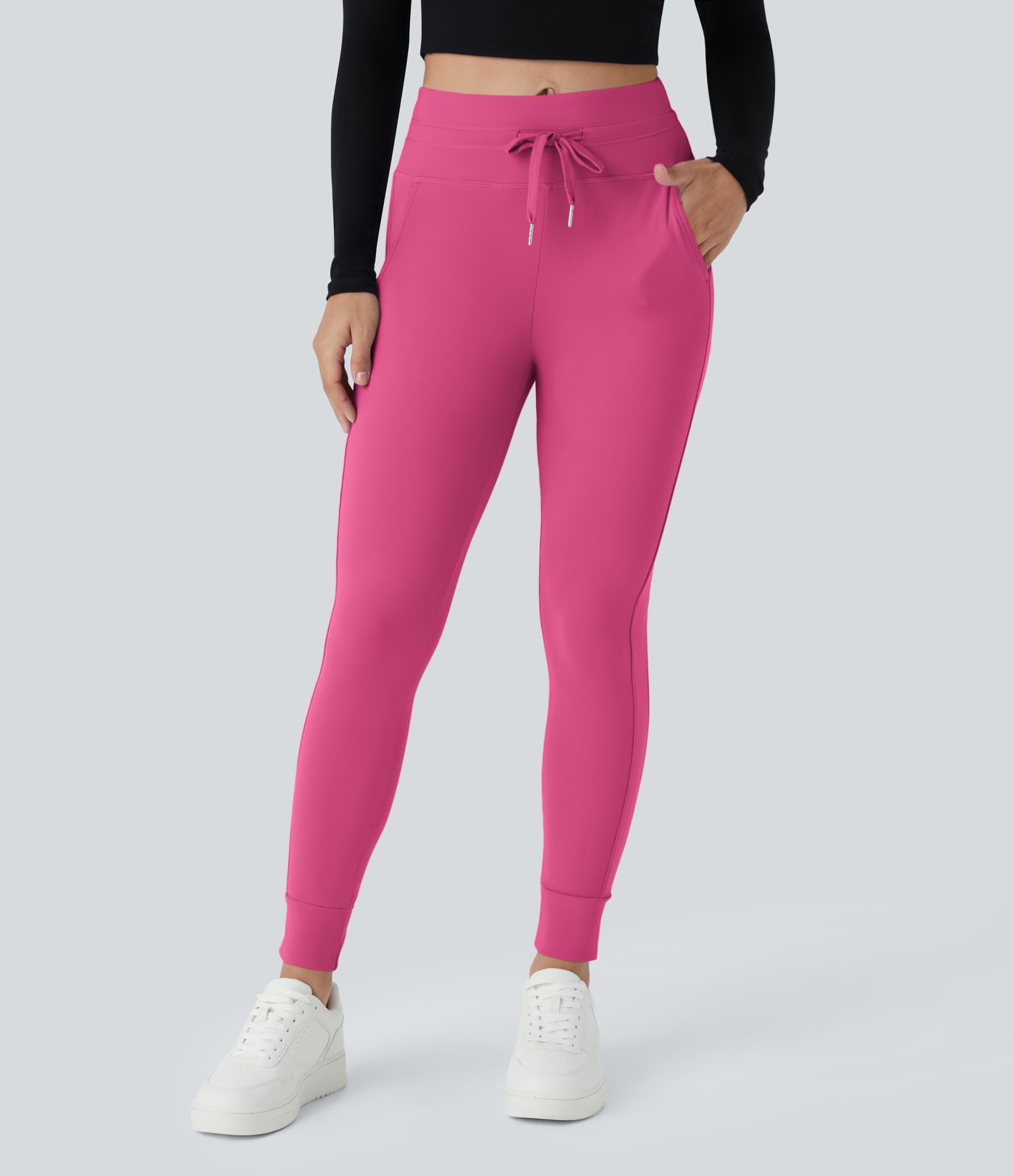 SoftlyZero™ Plush High Waisted Drawstring Pocket Plain Full Length Joggers