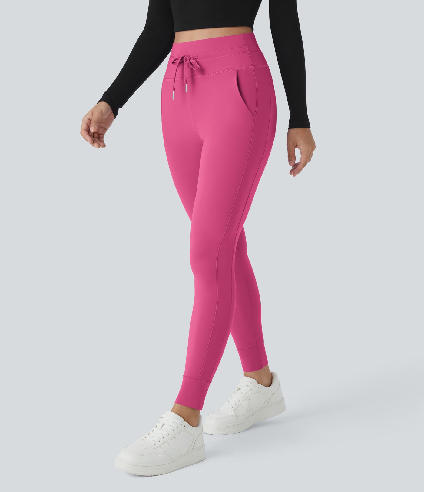SoftlyZero™ Plush High Waisted Drawstring Pocket Plain Full Length Joggers