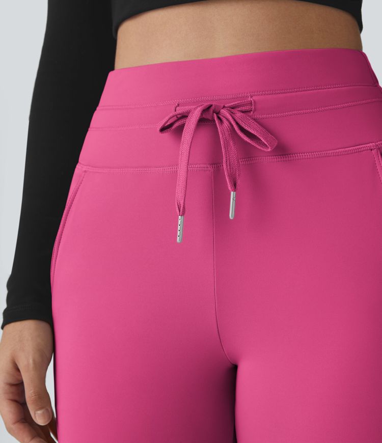 SoftlyZero™ Plush High Waisted Drawstring Pocket Plain Full Length Joggers