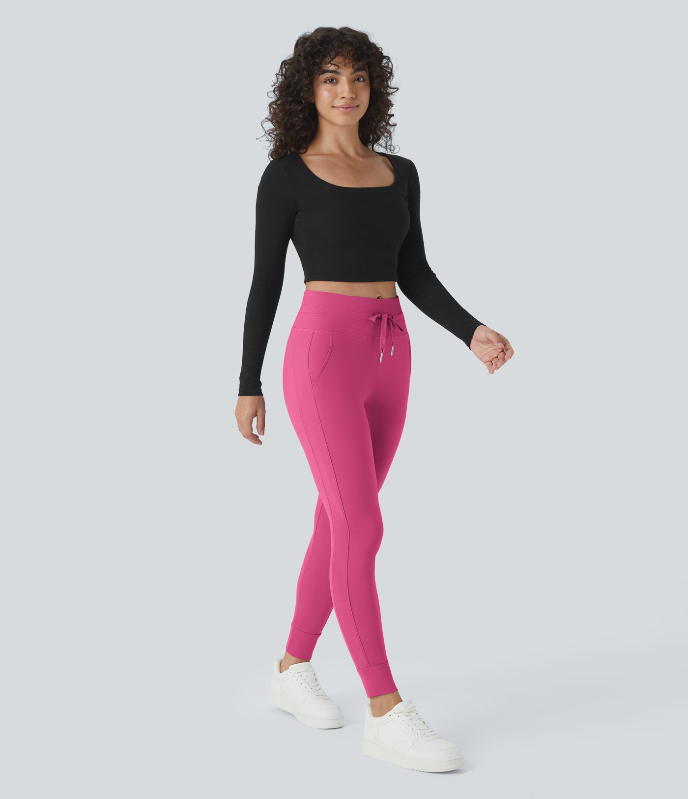 SoftlyZero™ Plush High Waisted Drawstring Pocket Plain Full Length Joggers
