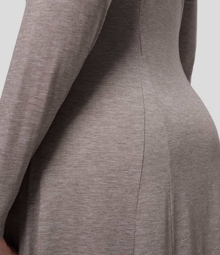 Round Neck Long Sleeve Flare Maxi Casual Plus Size Dress