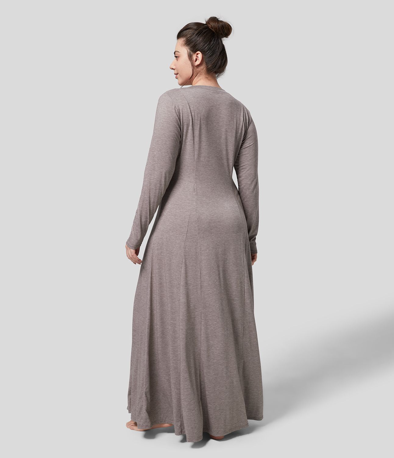 Round Neck Long Sleeve Flare Maxi Casual Plus Size Dress