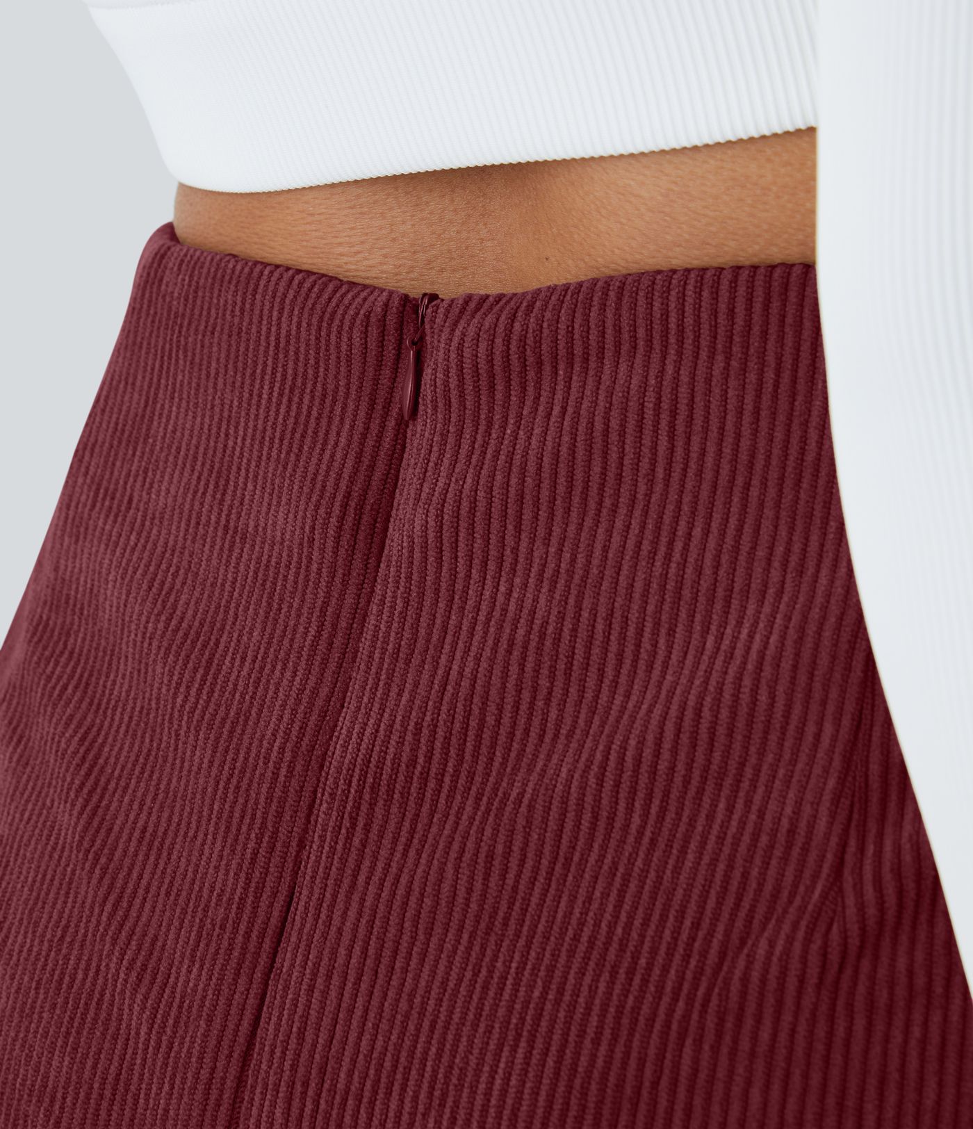 High Waisted Back Zipper Split Hem 2-in-1 Corduroy Casual Skirt