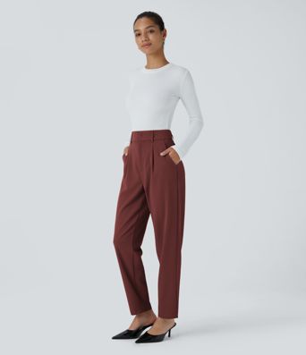 Pantalon tailleur Halara Flex™ fuselé uni, taille haute, avec poches