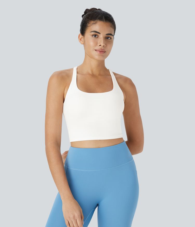 Crisscross Backless Built-in Bra Cropped Running Tank Top A-D Cups Crisscross Backless Built-in Bra Cropped Running Tank Top A-D Cups