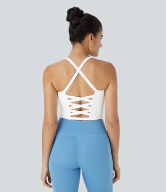Crisscross Backless Built-in Bra Cropped Running Tank Top A-D Cups Crisscross Backless Built-in Bra Cropped Running Tank Top A-D Cups