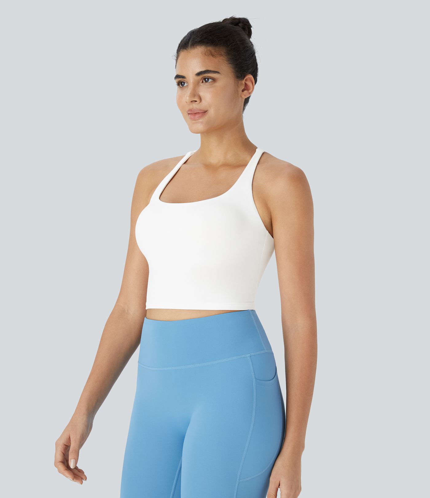 Crisscross Backless Built-in Bra Cropped Running Tank Top A-D Cups Crisscross Backless Built-in Bra Cropped Running Tank Top A-D Cups
