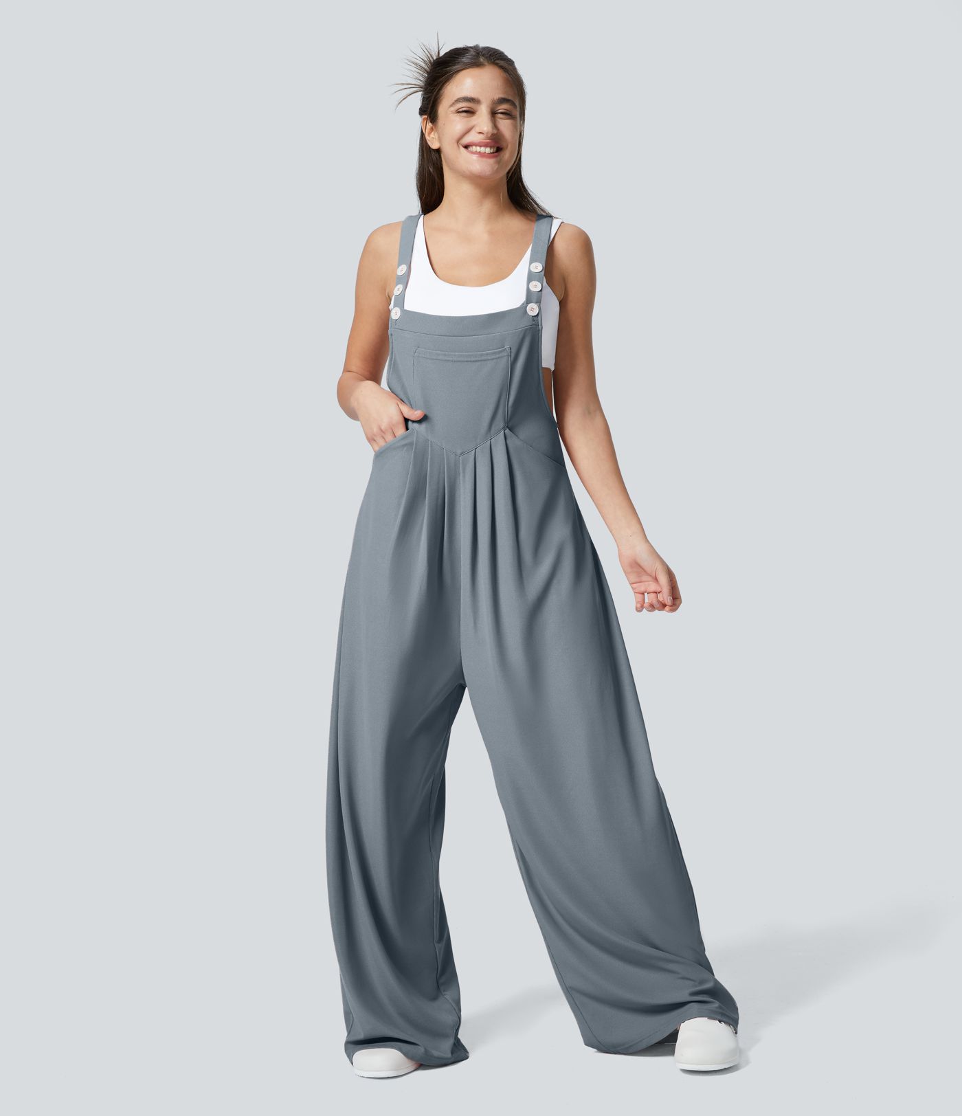 Pockets Waffle Casual Overalls