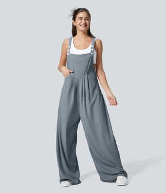 Pockets Waffle Casual Overalls