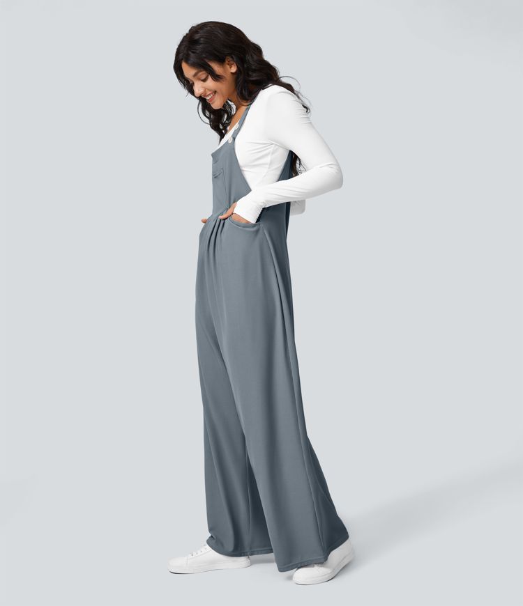 Pockets Waffle Casual Overalls