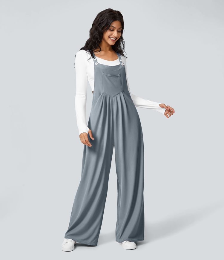 Pockets Waffle Casual Overalls