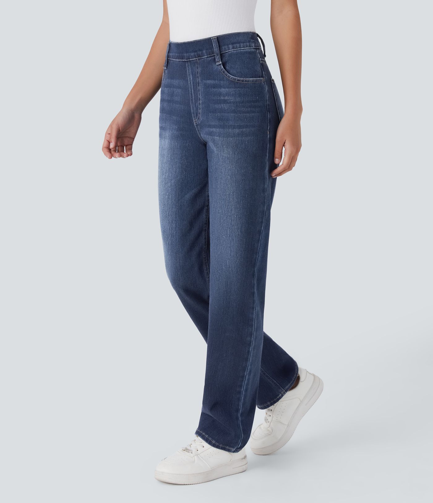 Jeans Halara Flex™ Denim elásticos de tiro alto descoloridos con múltiples bolsillos