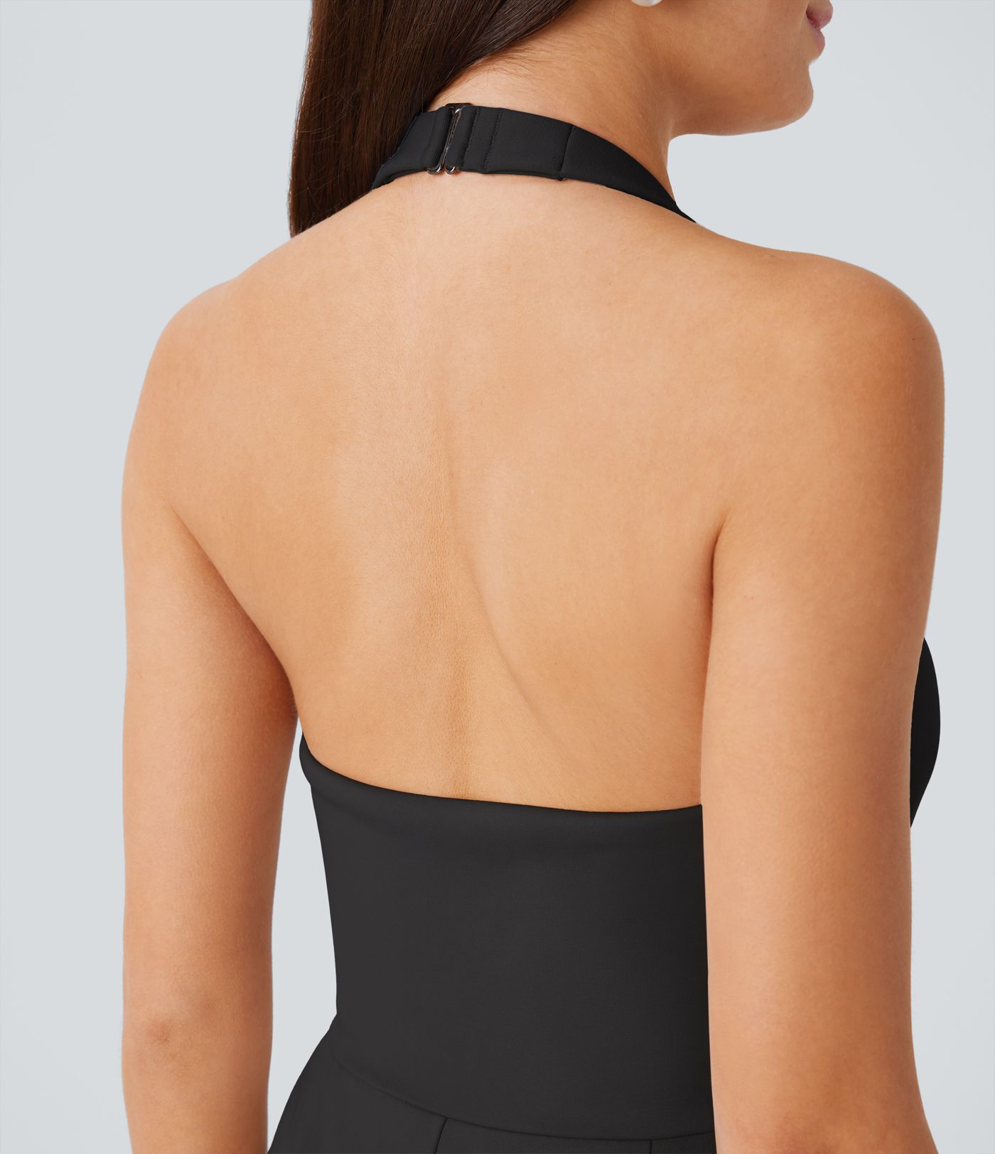 SculptKnit Halter Adjustable G-hook Flap Pockets Jumpsuit