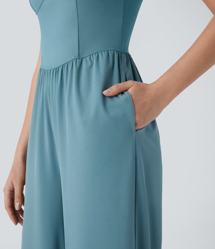 Mono Breezeful™ yoga secado rápido pierna recta bolsillo lateral sin espalda