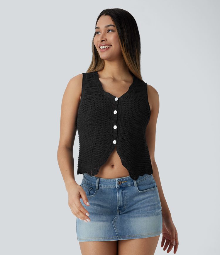 Gilet de plage à encolure en V avec boutons et découpes