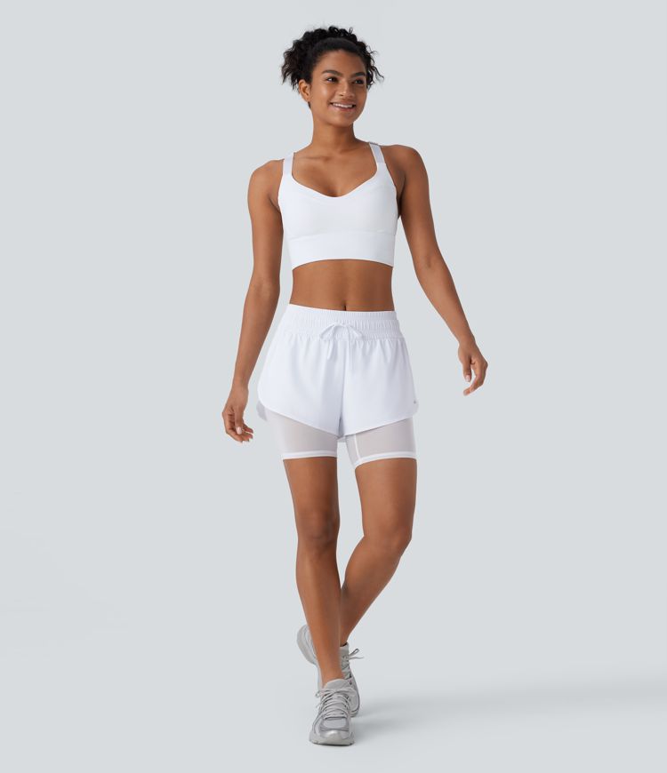 Short de running Breezeful™ à séchage rapide, taille mi-haute avec cordon, mesh contrastant, poche 2-en-1