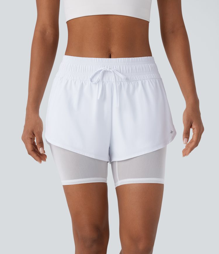 Breezeful™ Mid Rise Drawstring Contrast Mesh 2-in-1 Pocket Quick Dry Running Shorts