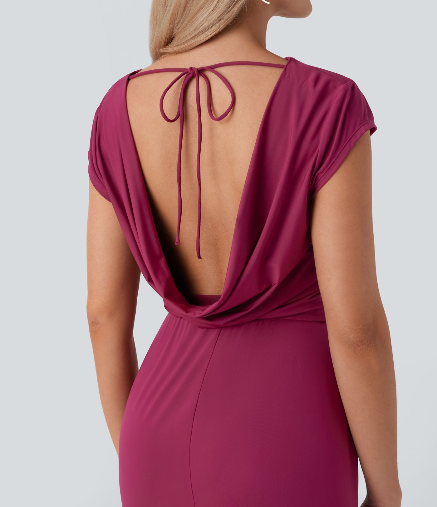 Tie Back Cowl Neck Cap Sleeve Maxi Dress