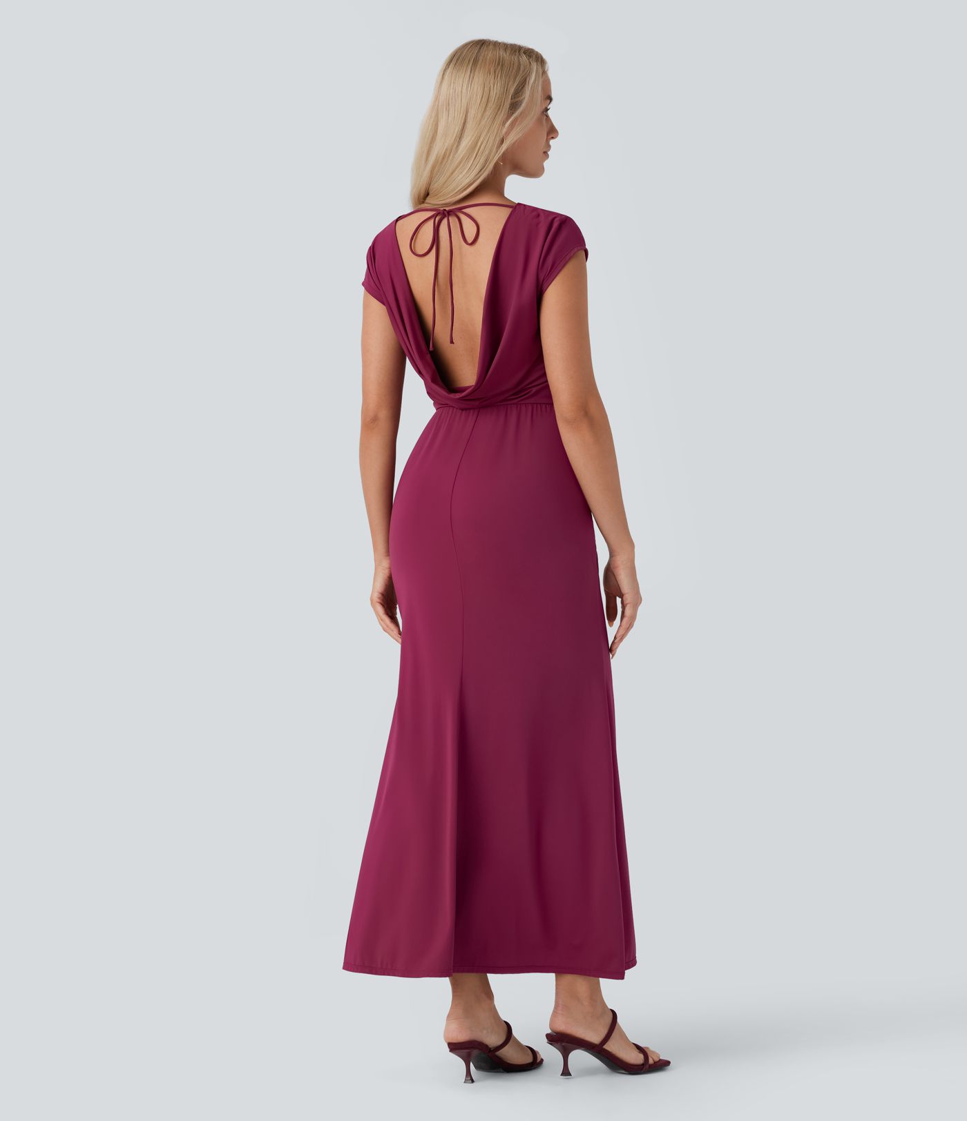 Tie Back Cowl Neck Cap Sleeve Maxi Dress
