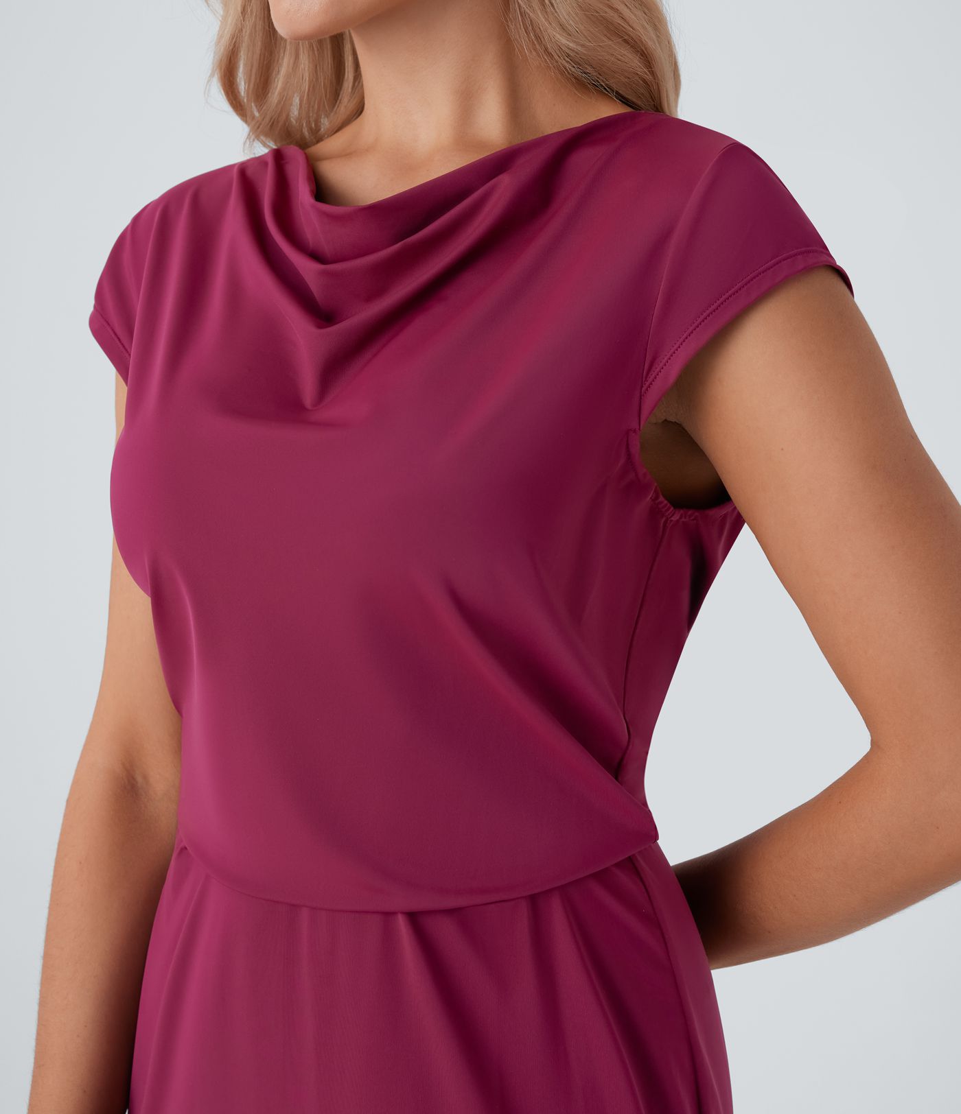 Tie Back Cowl Neck Cap Sleeve Maxi Dress