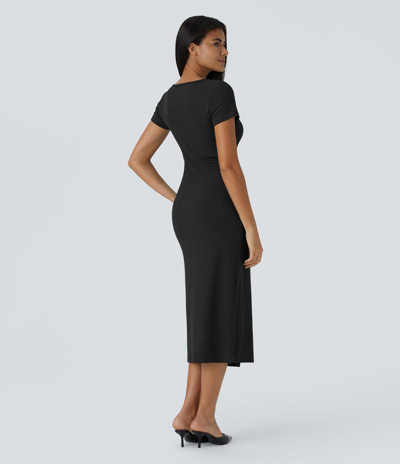 Robe Chill Midi en Tricot Côtelé à Encolure en V Boutons et Fente