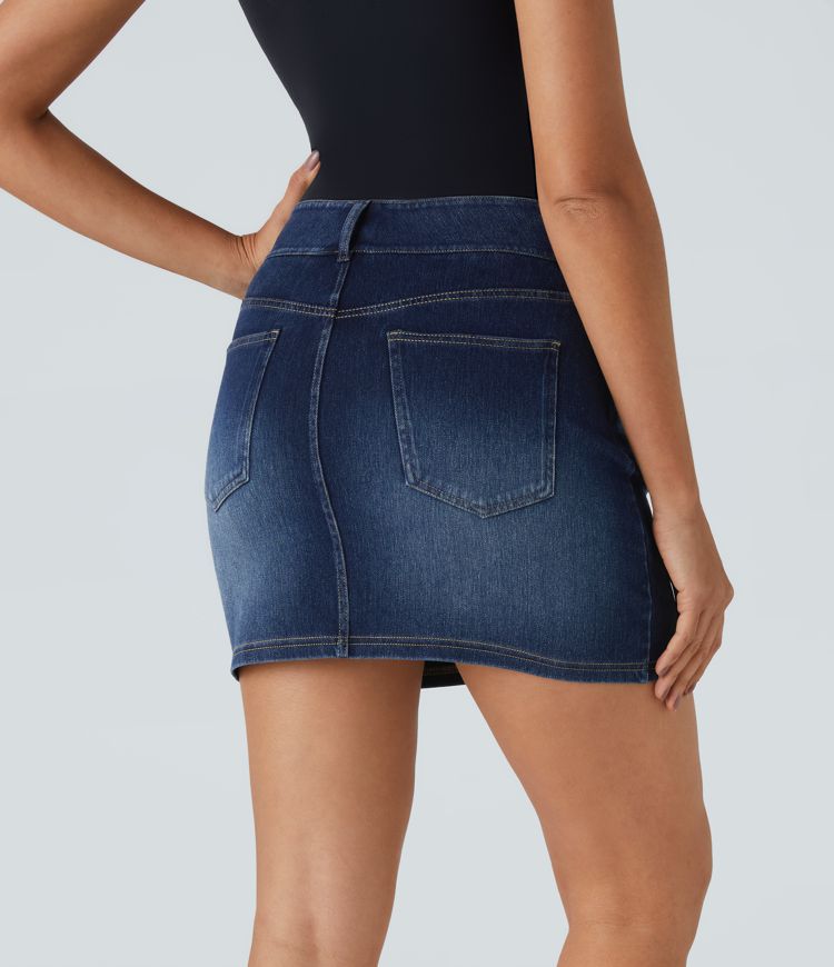 Halara Flex™ High Waisted Pockets Bodycon Mini Washed Denim Casual Skirt