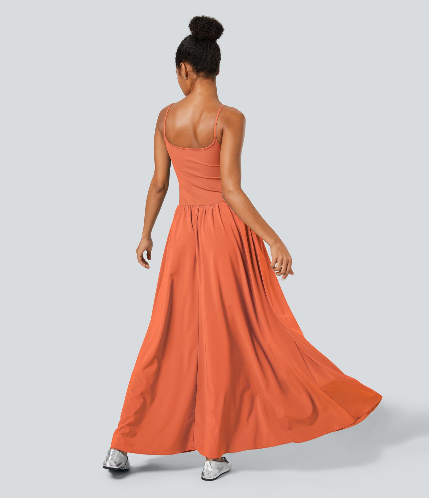 Breezeful™ Robe Débardeur Casual Dos Nu Poches Latérales Plissée Évasée Longue Séchage Rapide