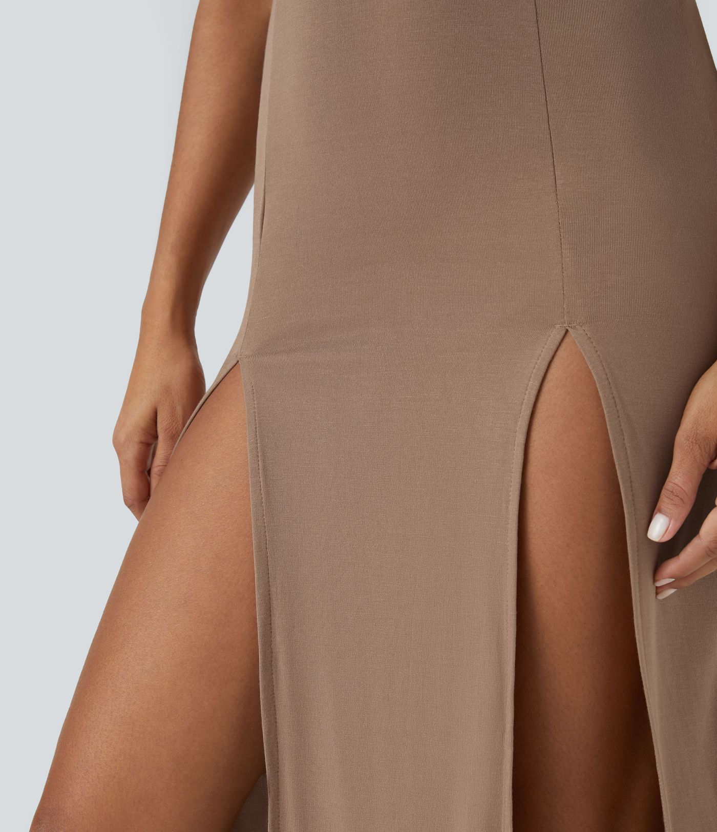 Ribbed Hooded High Neck Sleeveless Cut Out Tie Back Split 2-Piece Midi Casual Dress