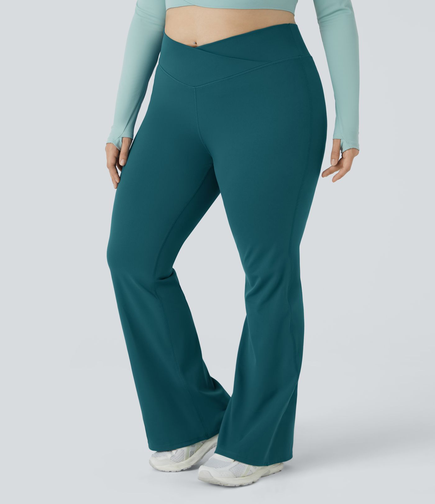 DayStretch High Waisted Crossover Full Length Flare Plus Size Leggings
