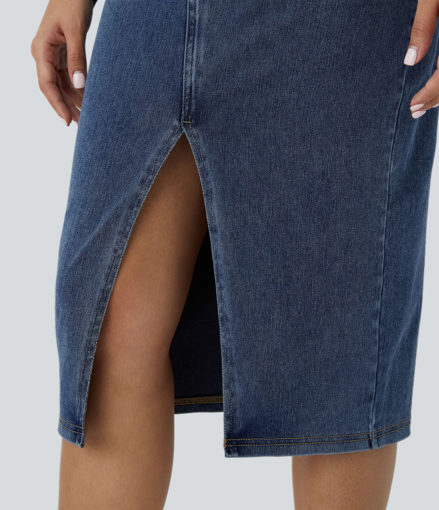 Falda Halara Flex™ Denim mezclilla elástica midi múltiples bolsillos tiro alto