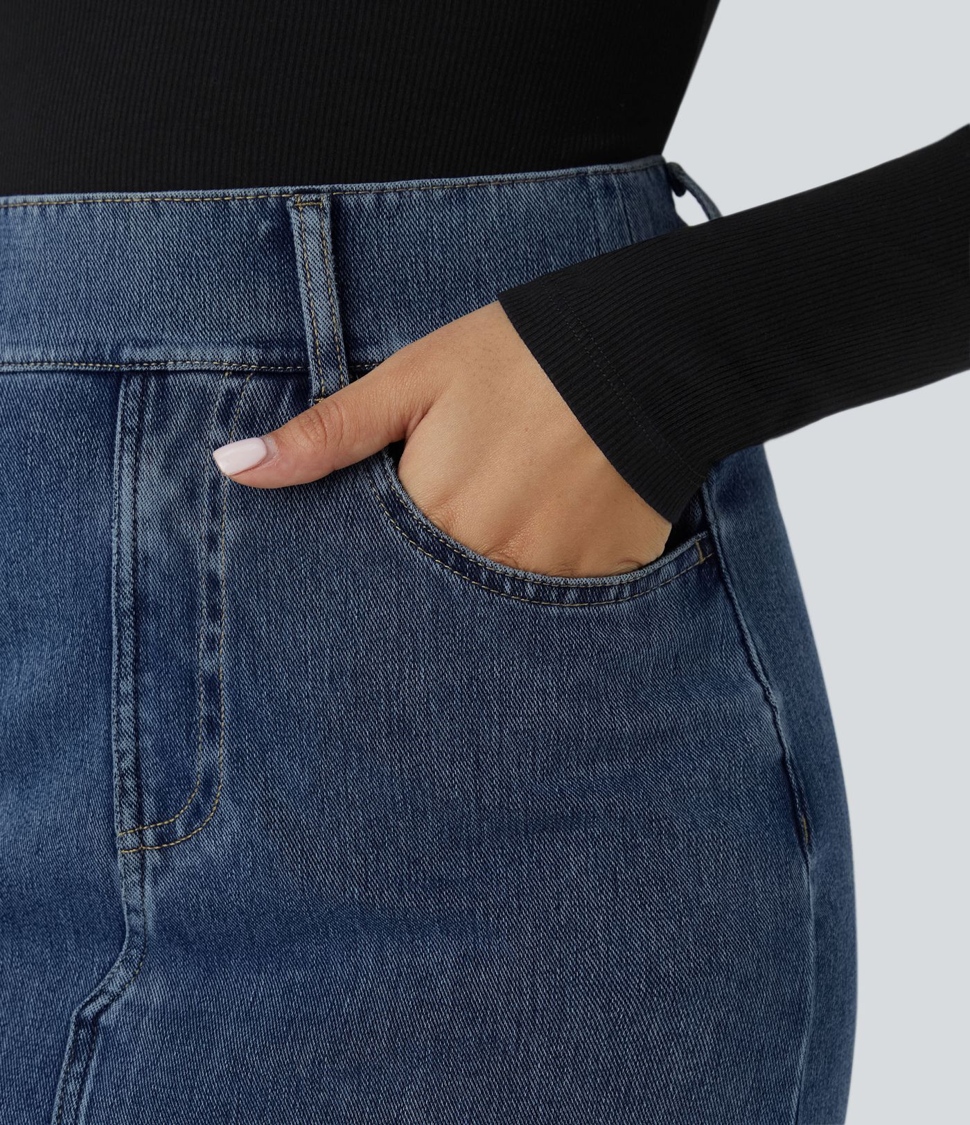 Falda Halara Flex™ Denim mezclilla elástica midi múltiples bolsillos tiro alto