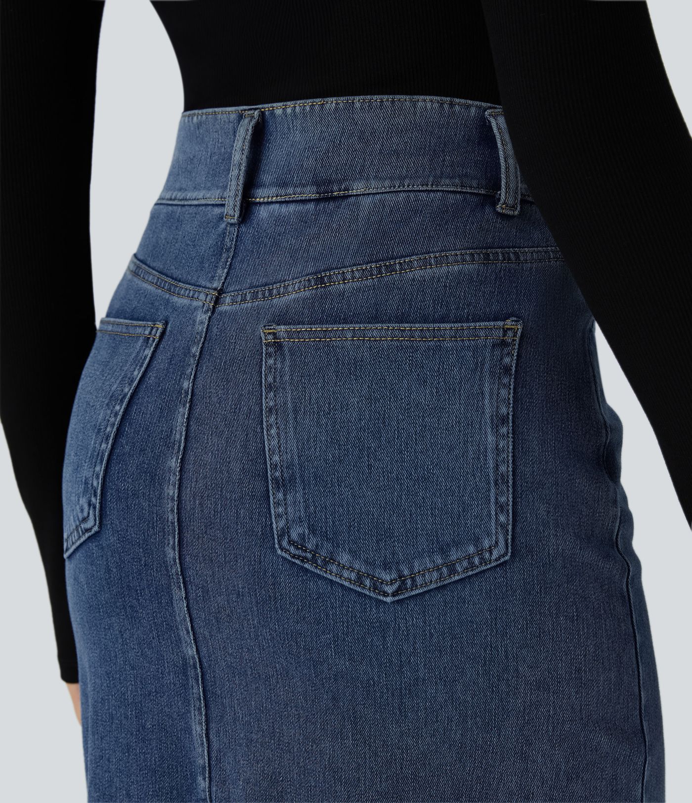 Falda Halara Flex™ Denim mezclilla elástica midi múltiples bolsillos tiro alto