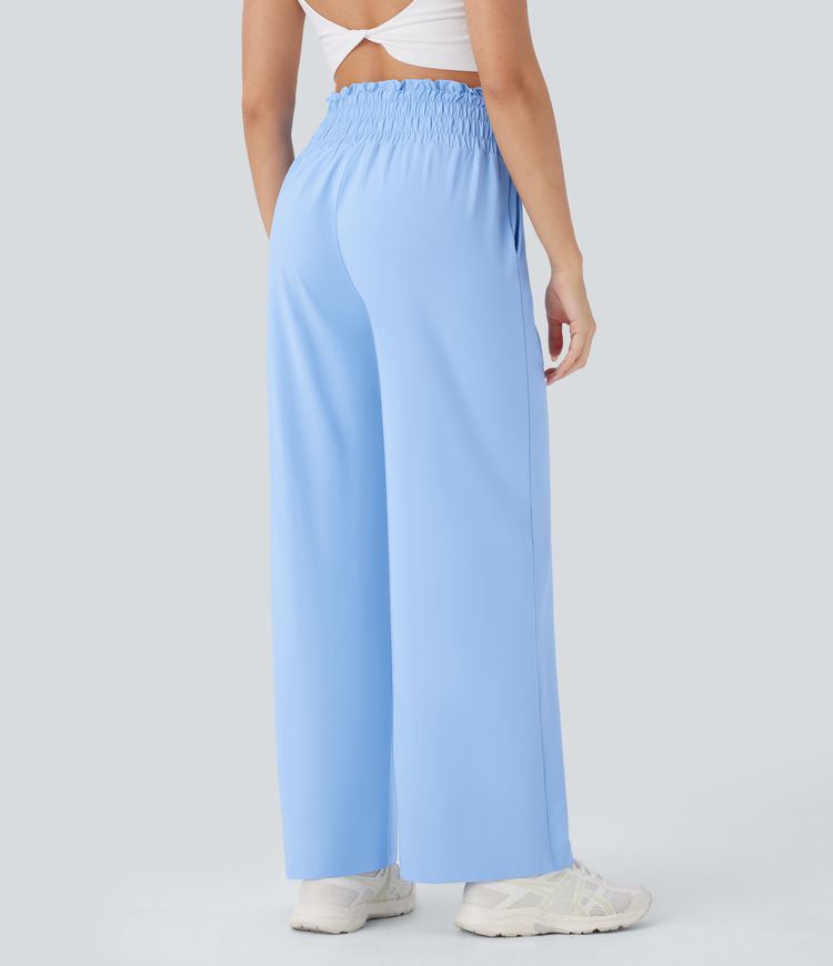 Pantalón yoga tiro alto cordón ajustable bolsillo lateral pierna recta tacto fresco - UPF50+