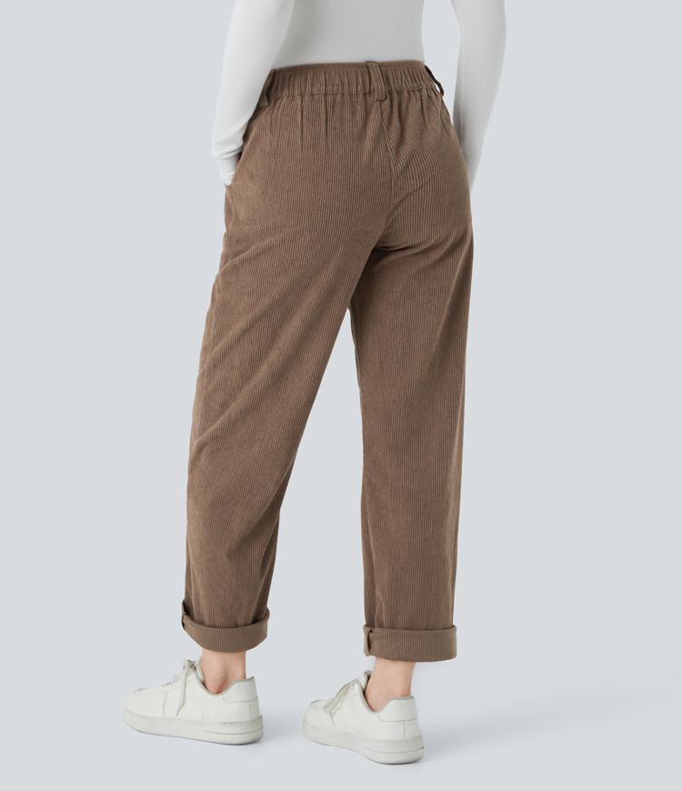 Mid Rise Zipper Pocket Corduroy Casual Pants