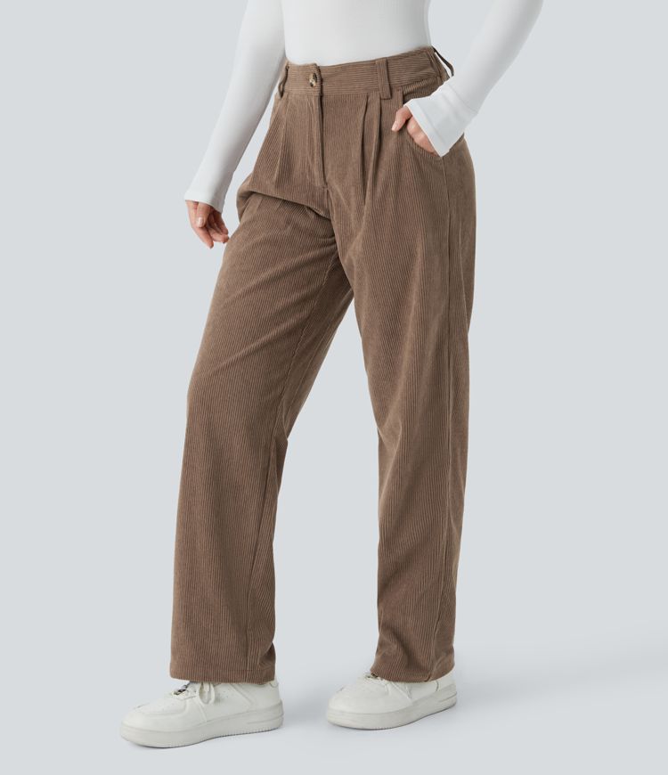 Mid Rise Zipper Pocket Corduroy Casual Pants