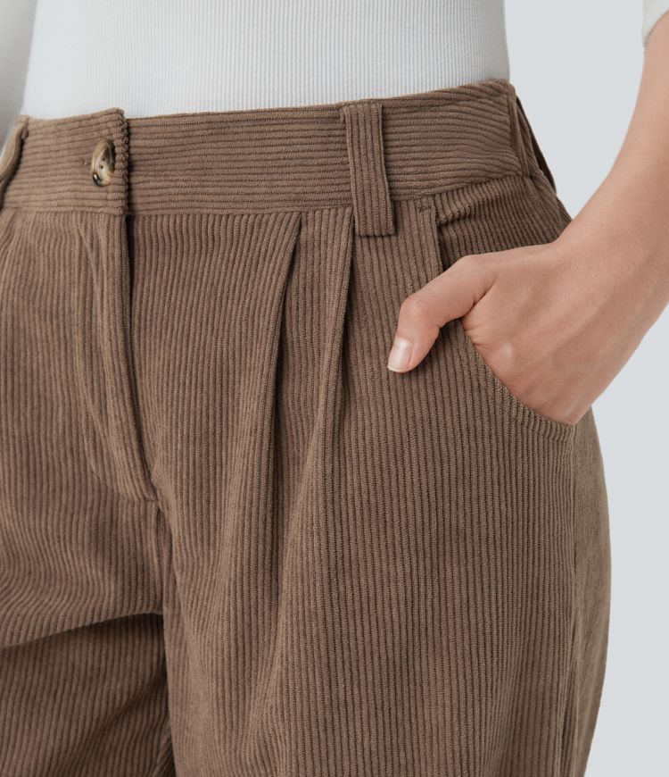 Mid Rise Zipper Pocket Corduroy Casual Pants