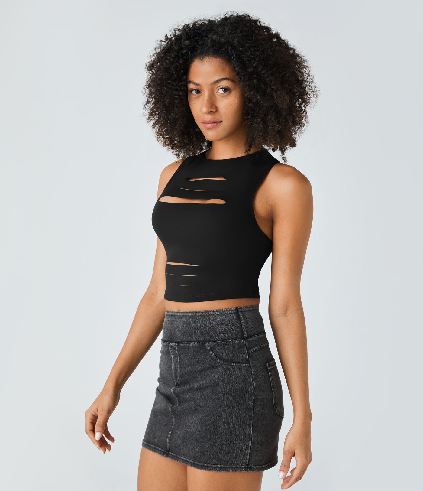 Backless racerback cutout ripped cropped casual tank top