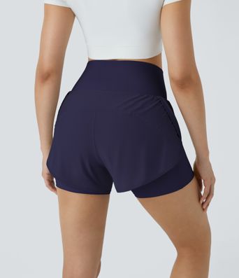 Breezeful™ Super High Waisted Curved Hem 2-in-1 Side Pocket Quick Dry Yoga Shorts 3.5''